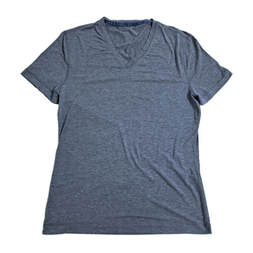 Lululemon Men's Small to Medium Gray Plain V-Neck T Shirt Run Gym Basic